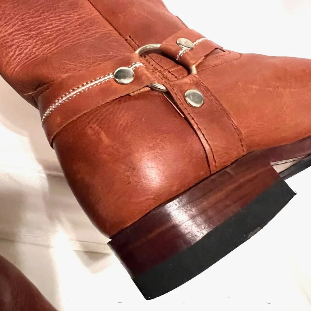Kids Tan Leather Western Boots - Classic Pull-On Style